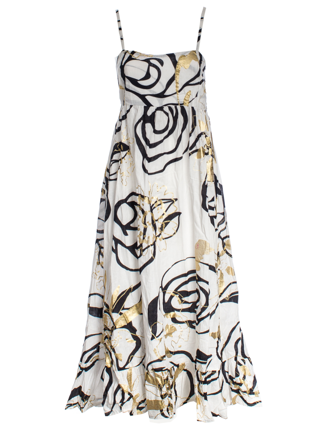 LONG NO SLEEVES DRESS BICOLOR ROSES PRINT+EMB, 5TG - WHITE
